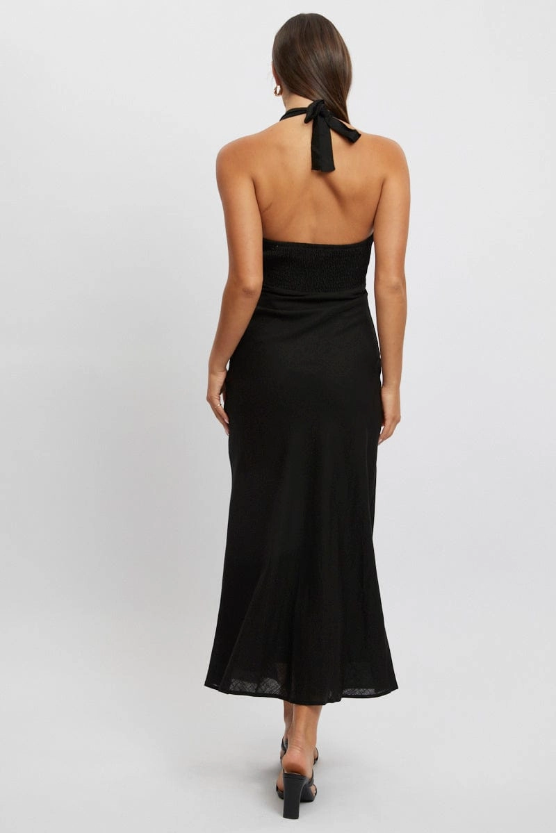 Black Midi Dress Halter Neck