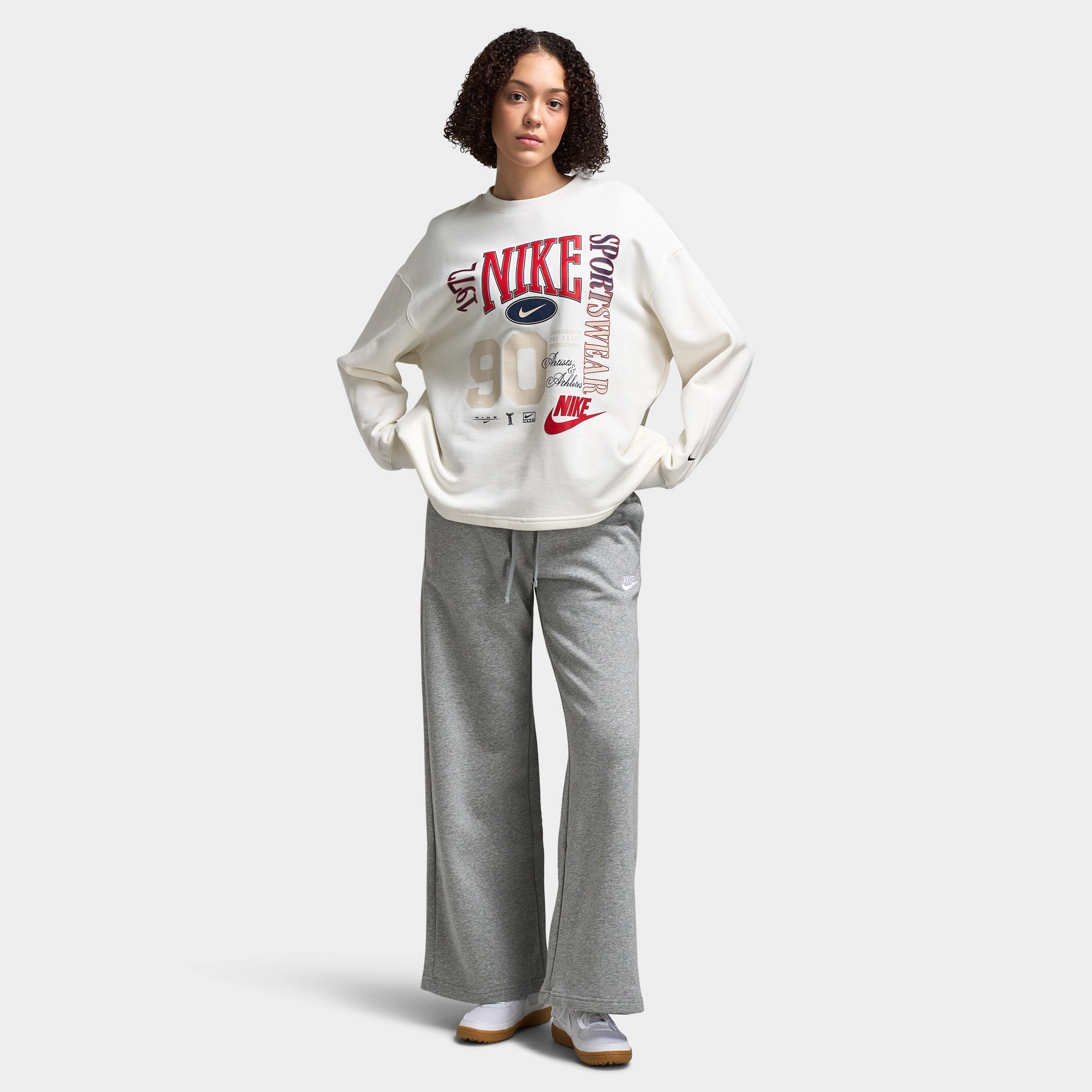 Nike Sportswear Women's Club Fleece Wide-Leg Sweatpants Dark Grey Heather / White