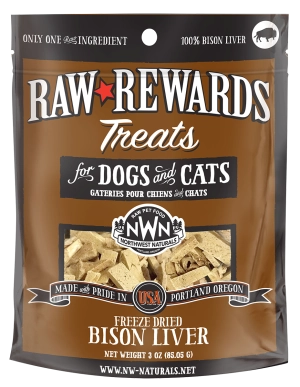 Northwest Naturals Raw Rewards Freeze-Dried Raw Bison Liver Treats for Cats & Dogs