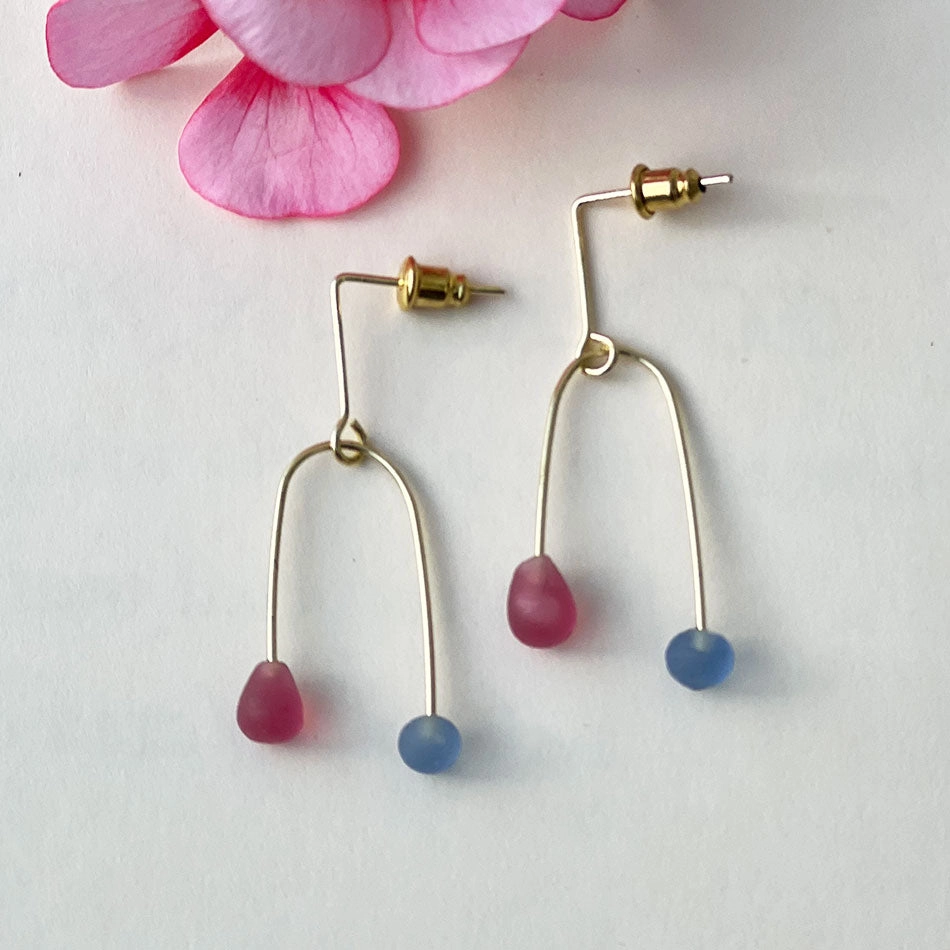 Sea Glass Mobile Earrings - Rose/Sky, India