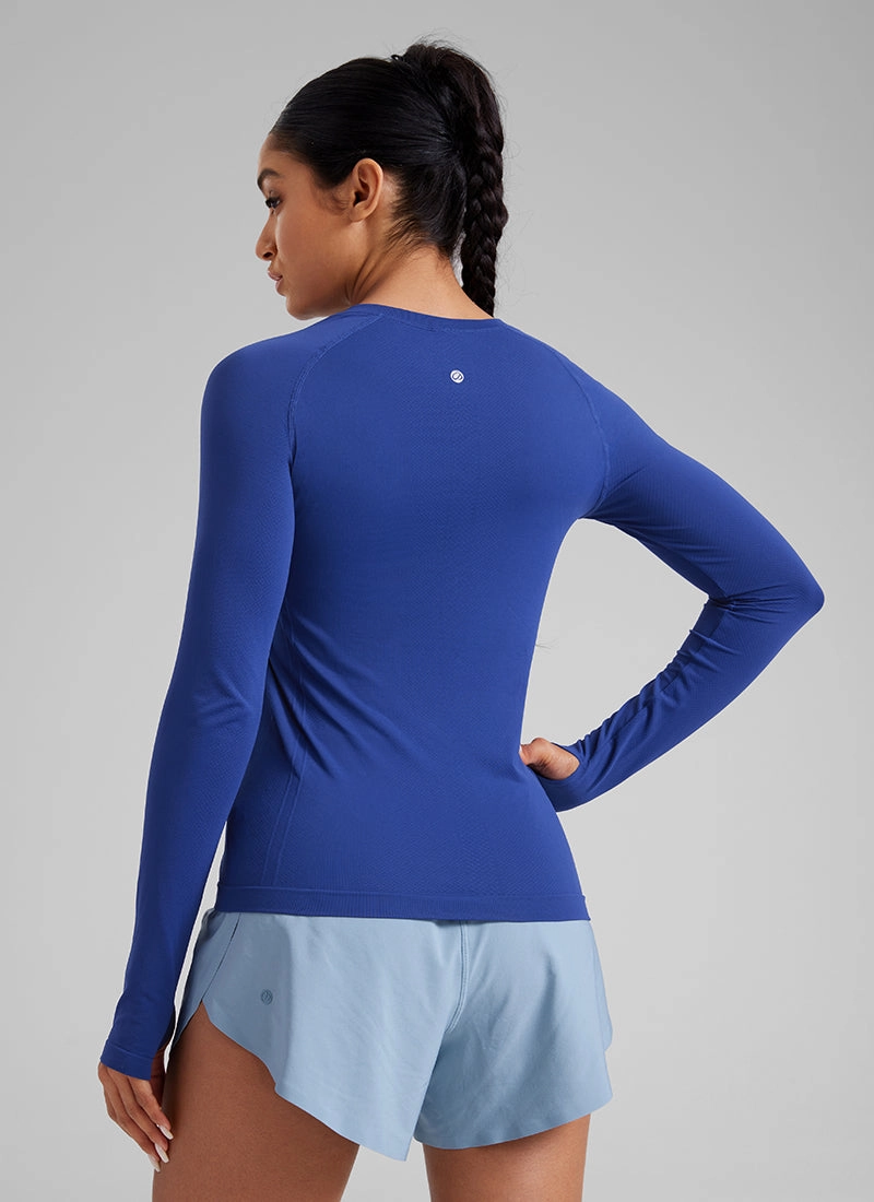Seamless Crew Neck Workout Long Sleeve Shirts