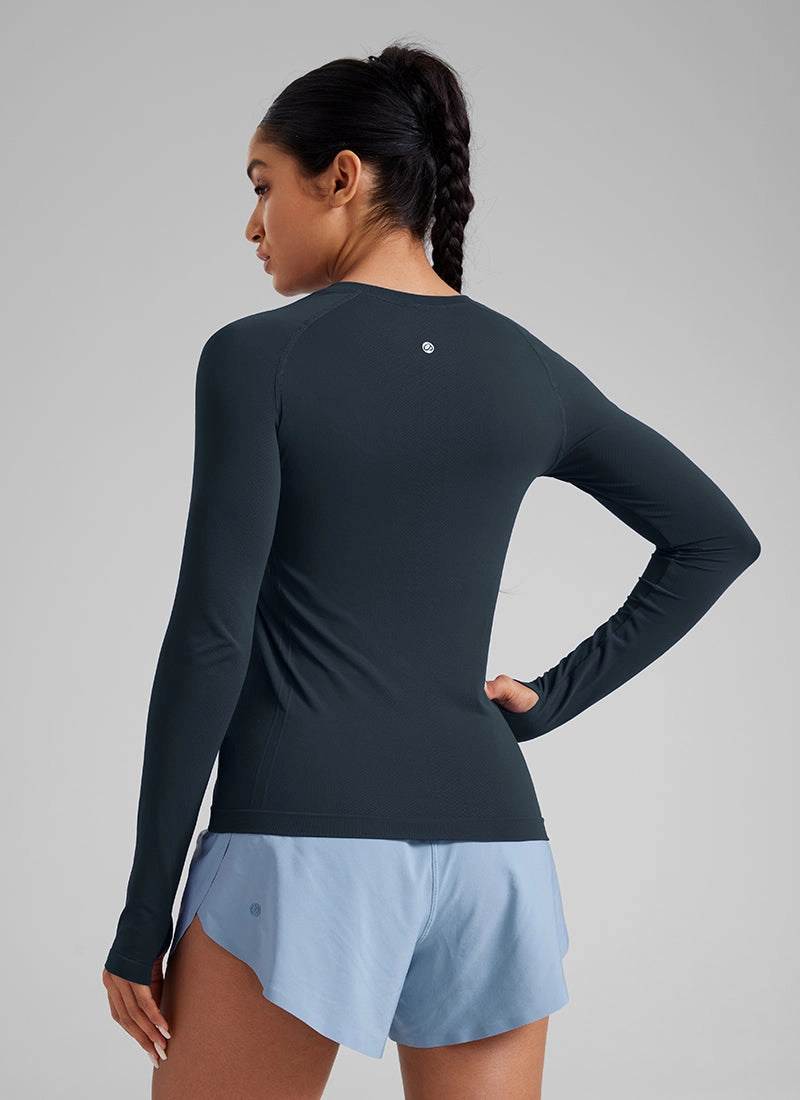 Seamless Crew Neck Workout Long Sleeve Shirts