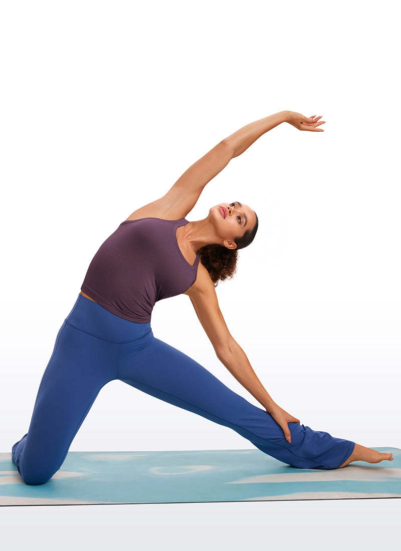 Seamless Ribbed Waist Length Racerback Built in Bra Tanks