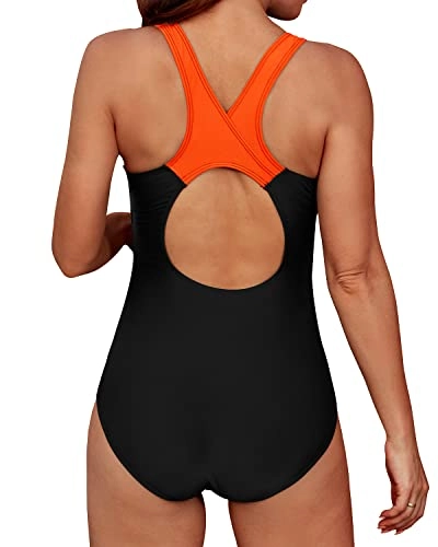Slimming Bathing Suit Women One Piece Swimsuits-Black Orange